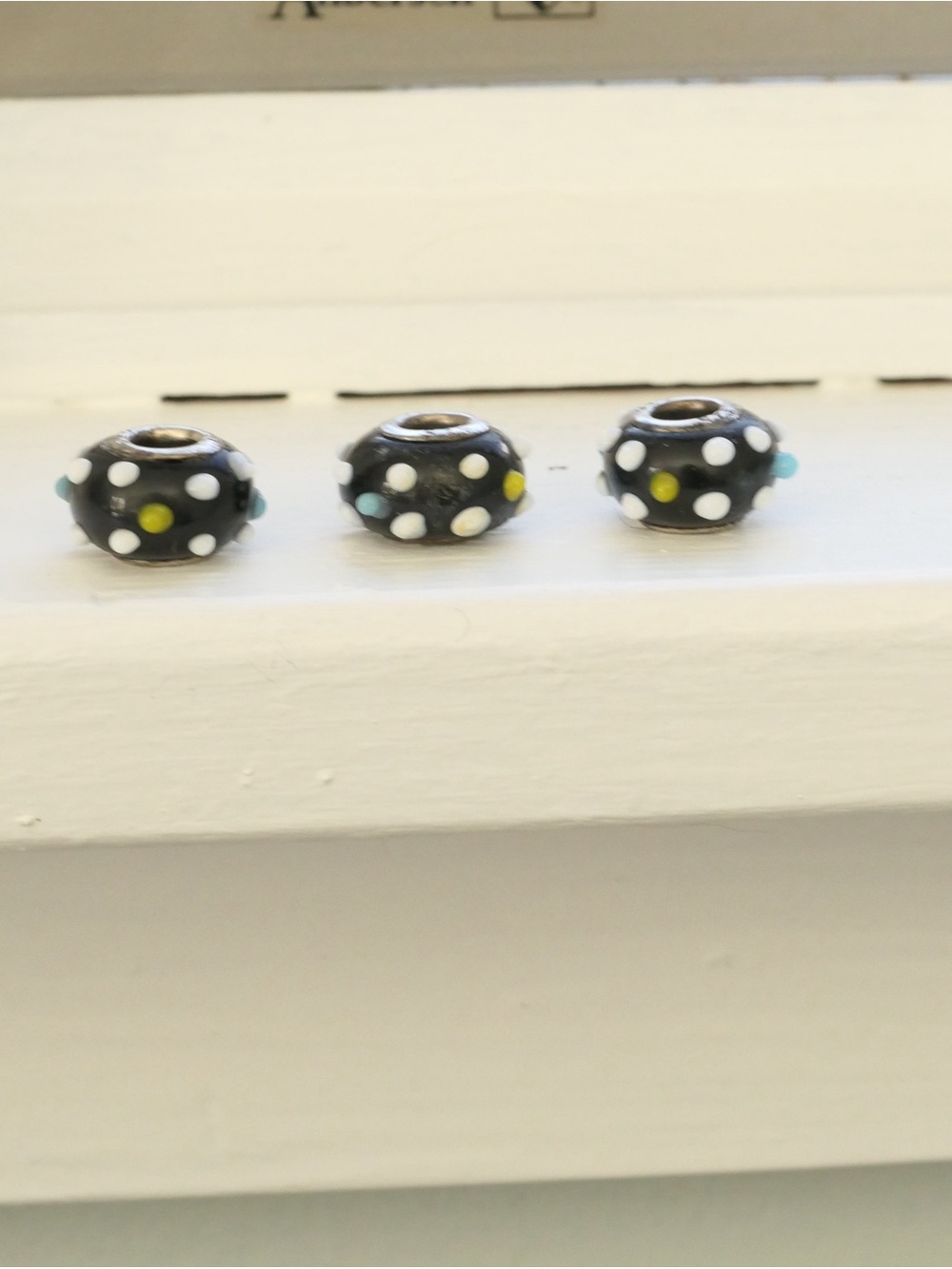 Sterling and Black Glass Polka Dot Spacer Beads - Set of 3